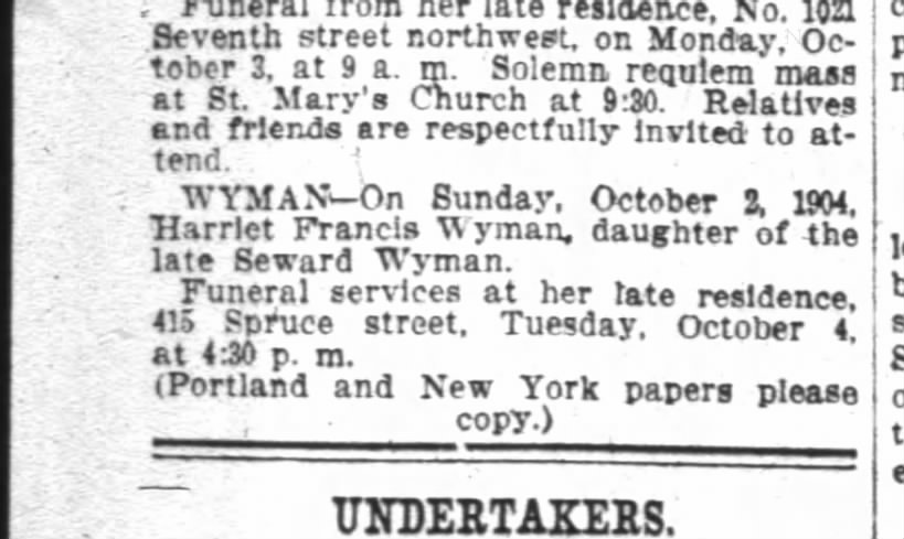Harriett Francis Wyman-Clipped from The Washington Post, 03 Oct 1904, Mon,  Page 3