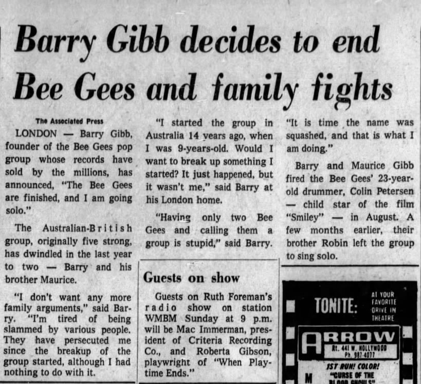 Bee Gees breakup 1969