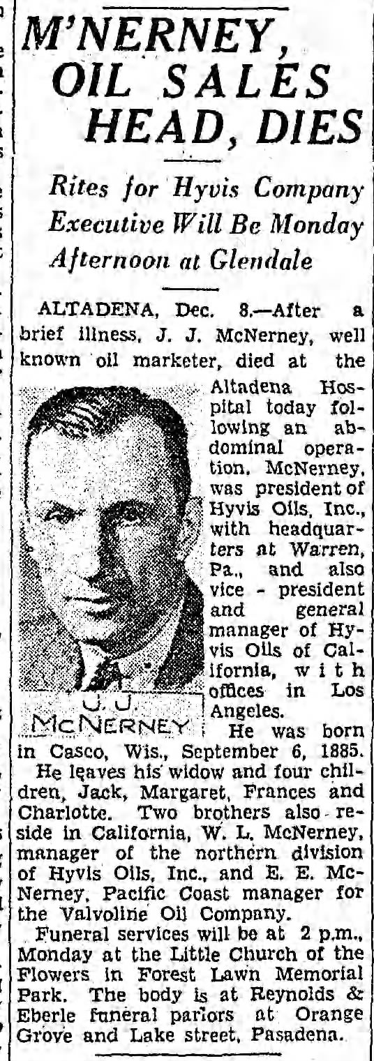 Obit for J.J. McNerney in LA Times of 1933