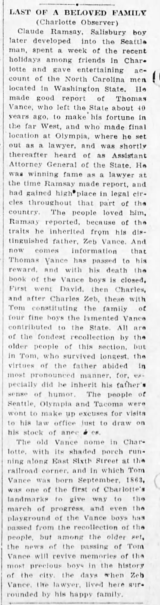 Last of the VANCE boys (Thomas) diesbi 1928.
