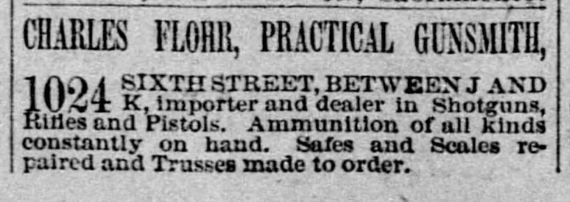 Charles Flohr, Practical Gunsmith, 06 Mar 1891, The Record-Union, Sacramento, CA