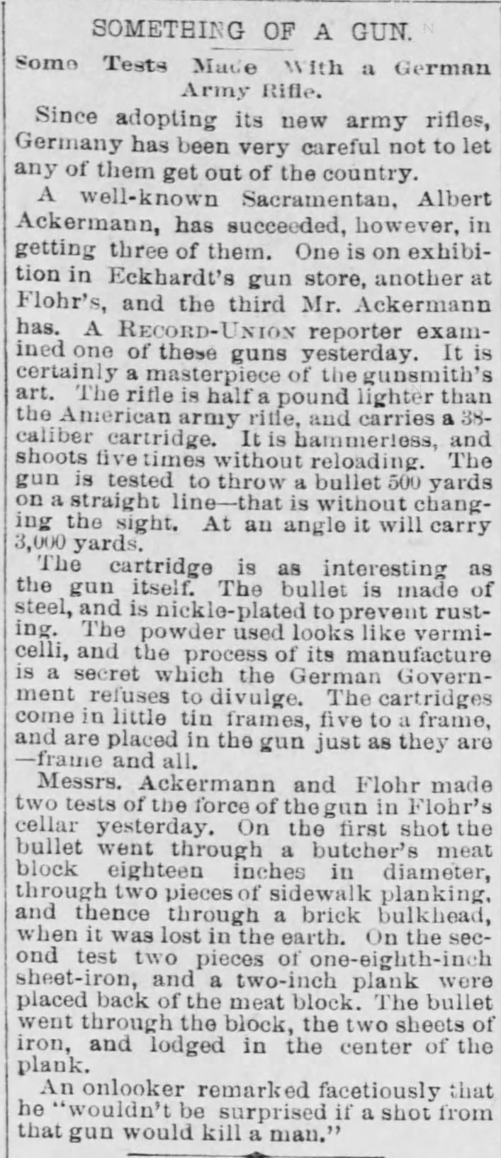 Charles Flohr, Something of a Gun, 26 Aug 1893, The Record-Union, Sacramento, CA
