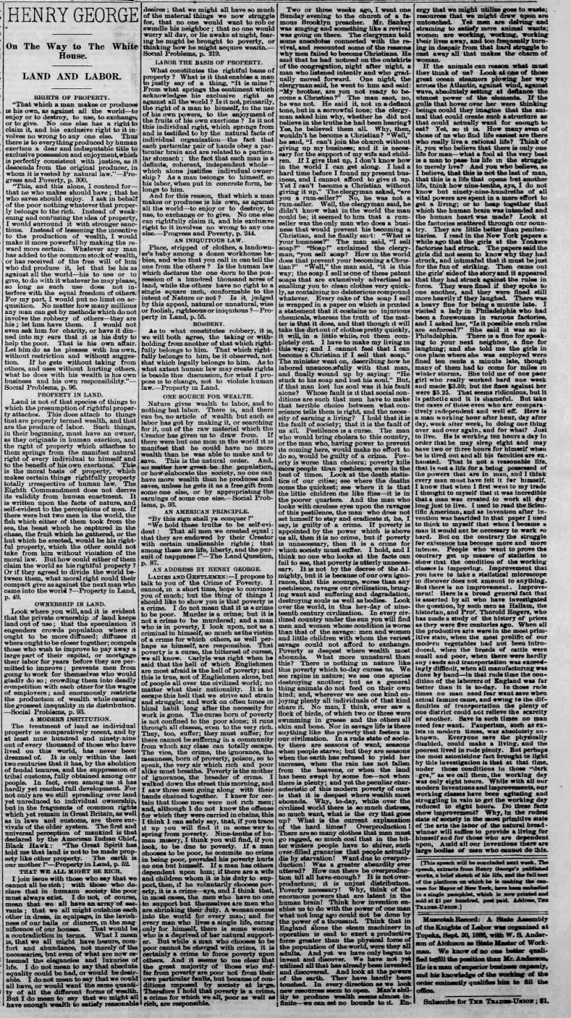 1886-10-23 ATCH TU HG On The Way to The White House quotes and TCOP at length p1