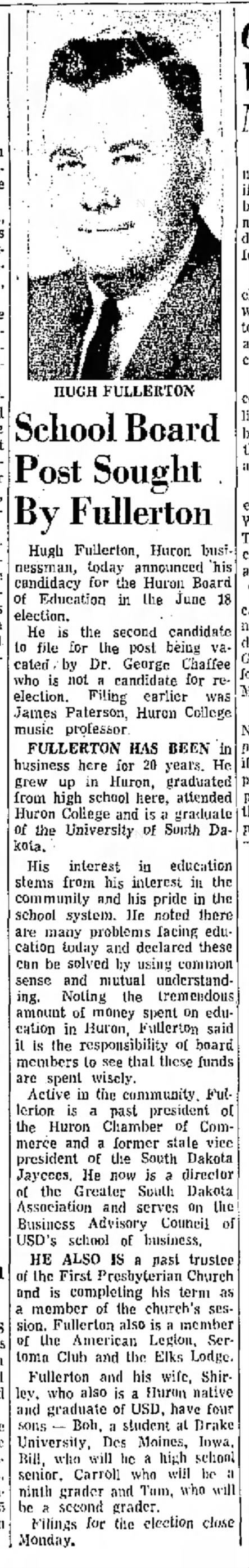 Hugh Fullerton for School Board - 1968