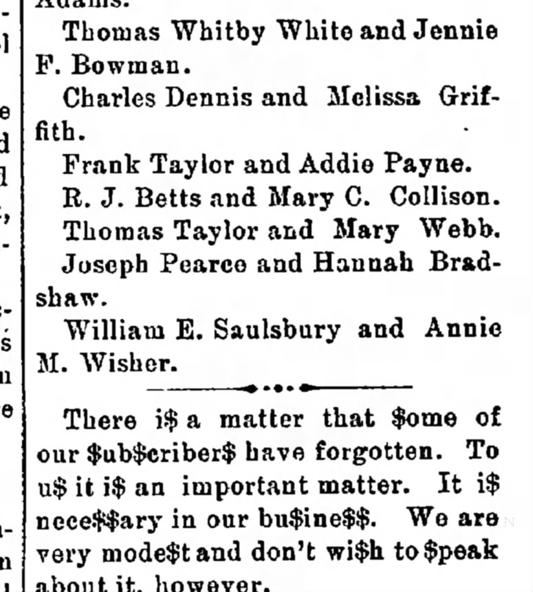 Wm. E. Saulsbury & Annie M. Wisher Marriage License Issuance 6.4.1898