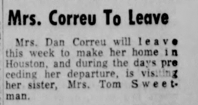 Mary Correu moving, Laredo Times, Sept 1960