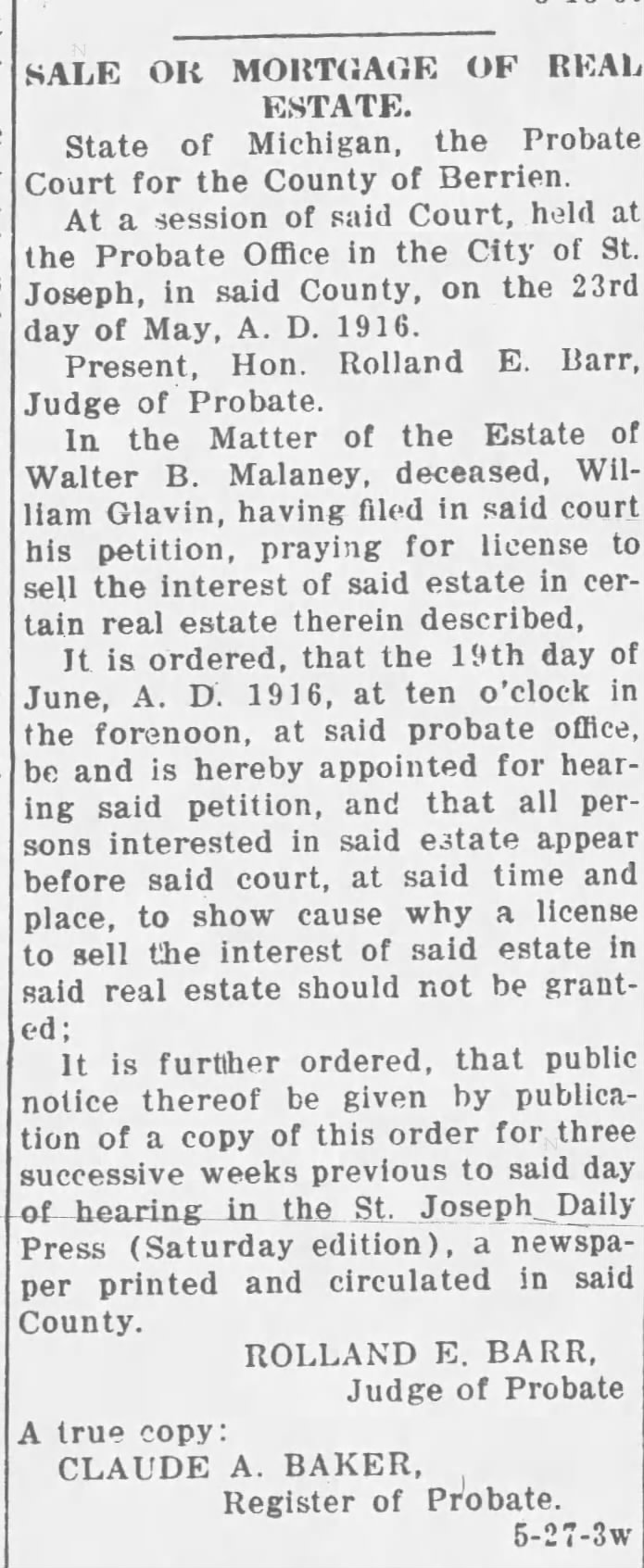 Walter B. Malaney estate real estate