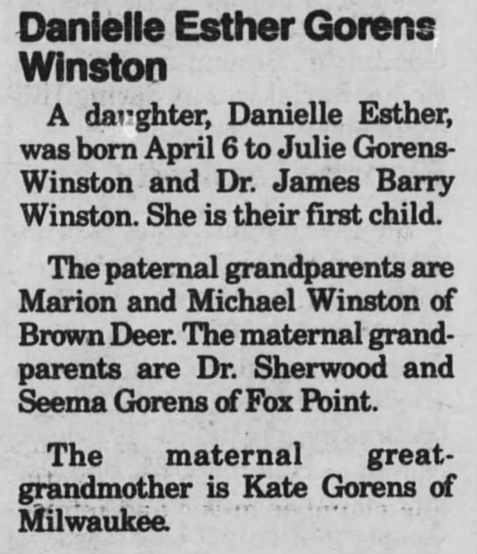 Danielle Winston birth announcement