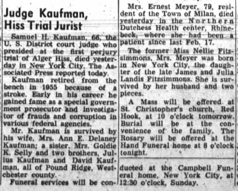 Judge Samuel Kaufman (brother of Goldie K Selly) Obituary