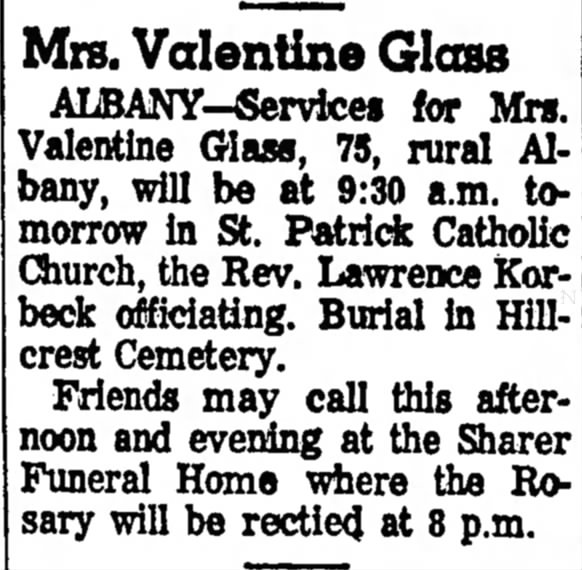 Mrs. Valentine Glass Obituary