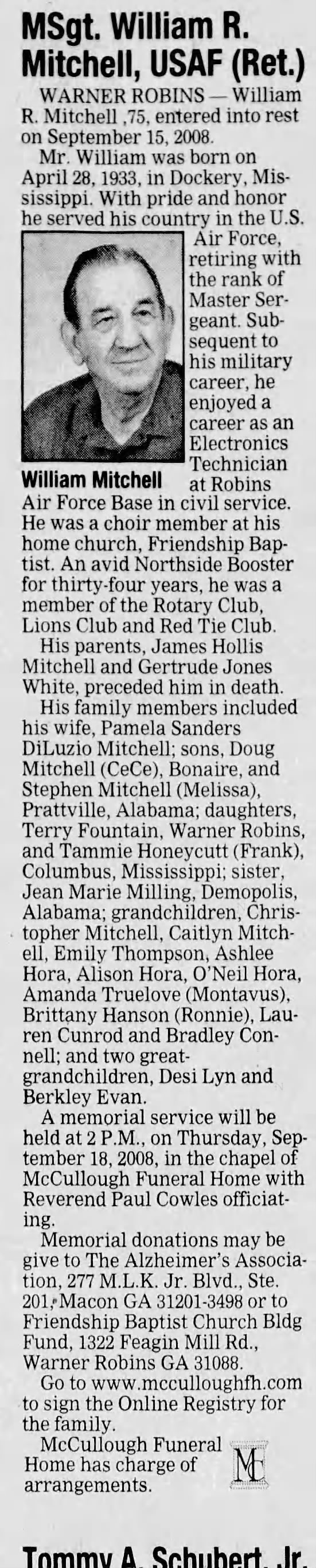 Obituary for William R Mitchell Jr