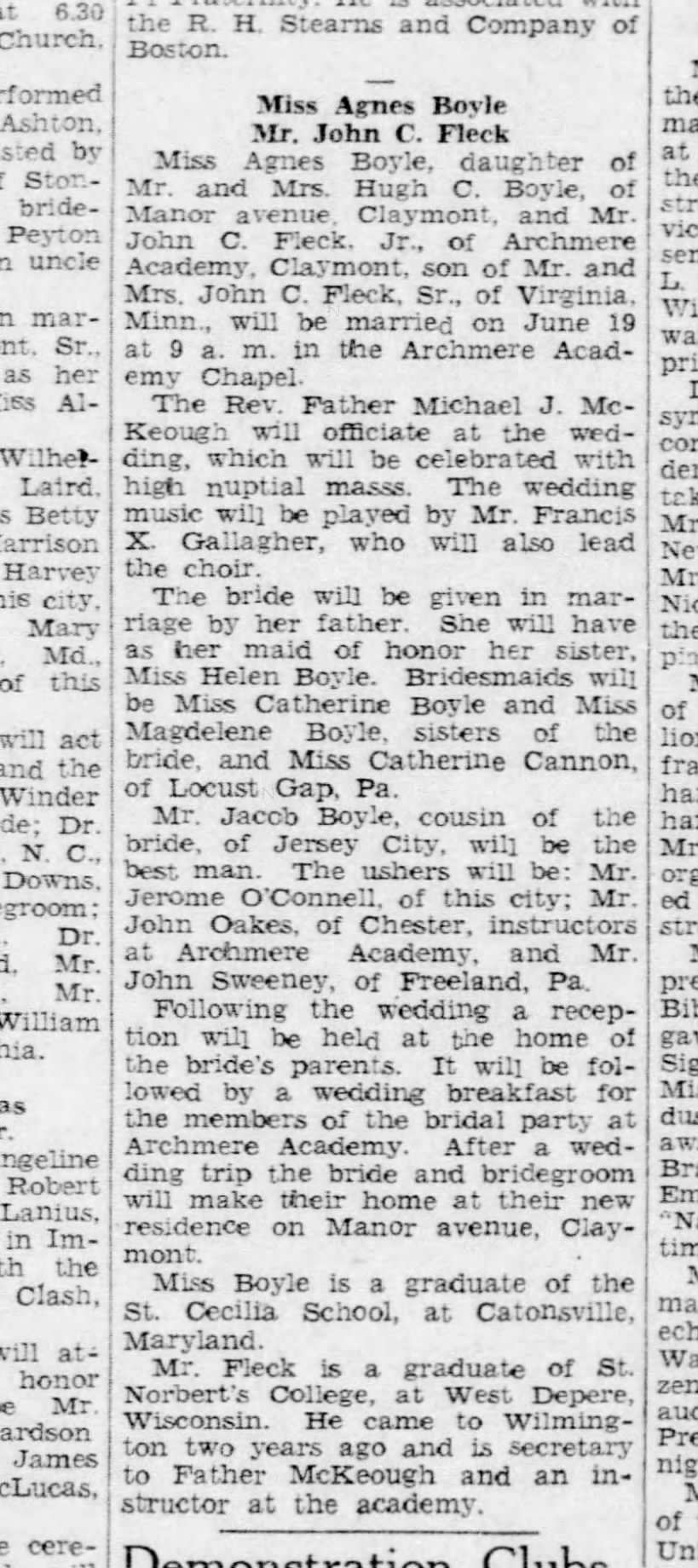 Fleck Boyle wedding 1934