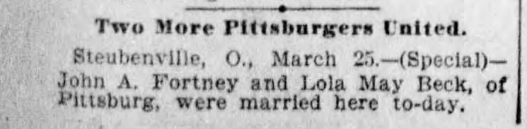 Steubenville Marriage - 25 March 1897