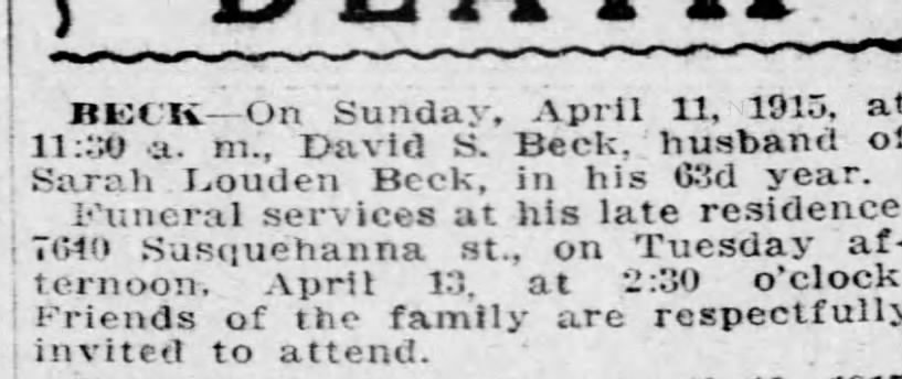 David S Beck - 12 April 1915