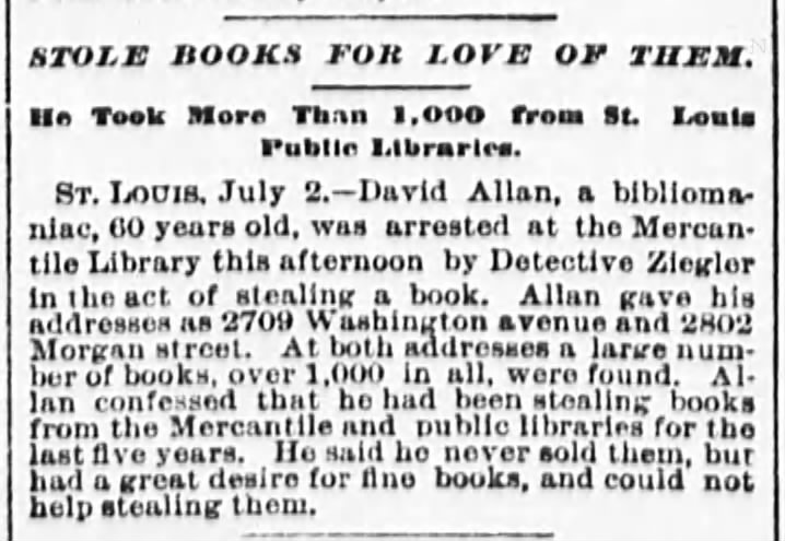 Stole books for the love of them - 3 July 1897