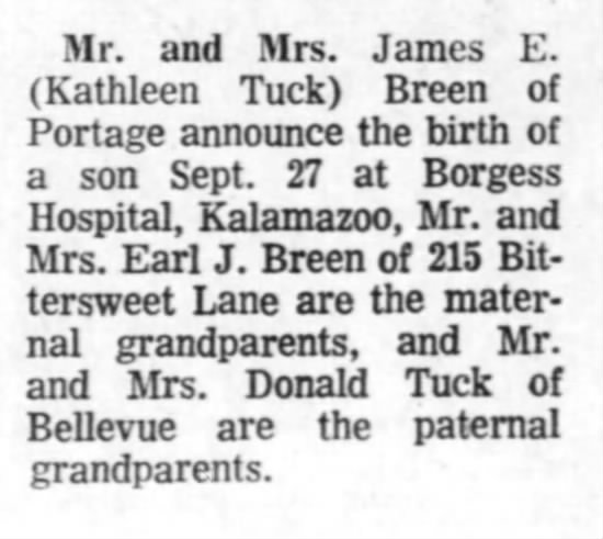 Mr & Mrs James E  (Kathleen Tuck) Breen - 4 October 1969