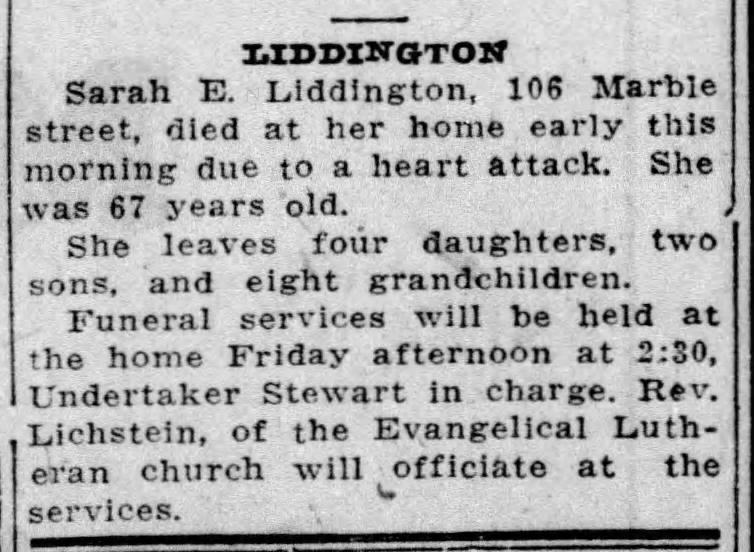 Sarah E Liddington - 15 July 1925