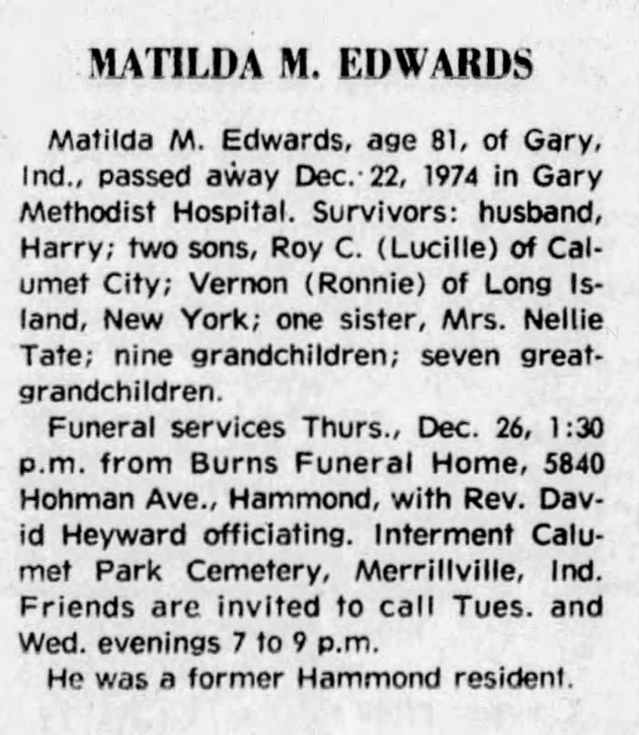 Obituary for MATILDA M. EDWARDS (Aged 81)