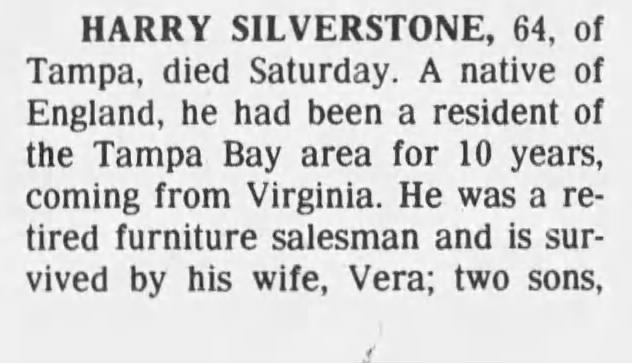 Obituary for HARRY SILVERSTONE (Aged 64)