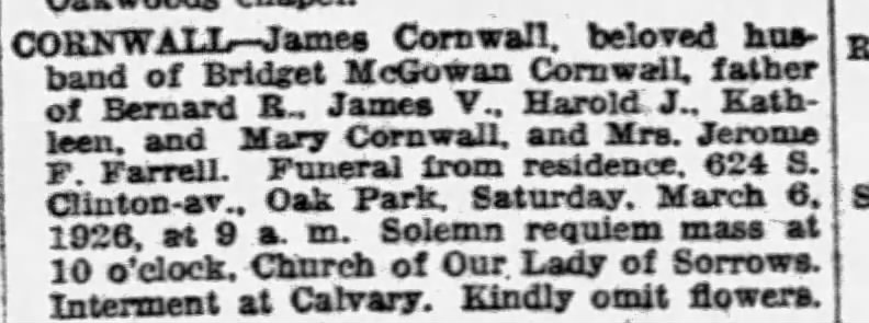 James Cornwall - 5 March 1926
