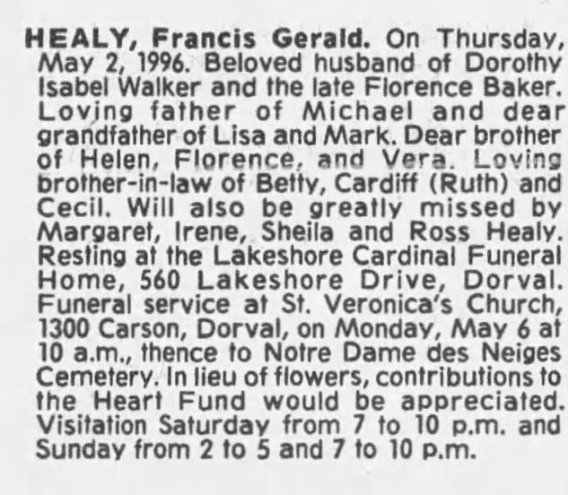 Francis Gerald Healy - 4 May 1996