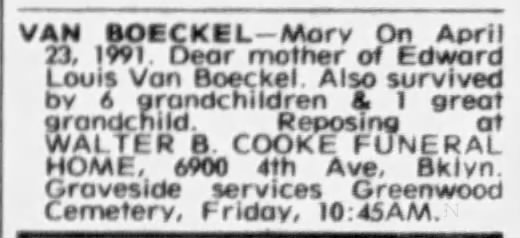 Mary Van Boeckel- 25 April 1991
