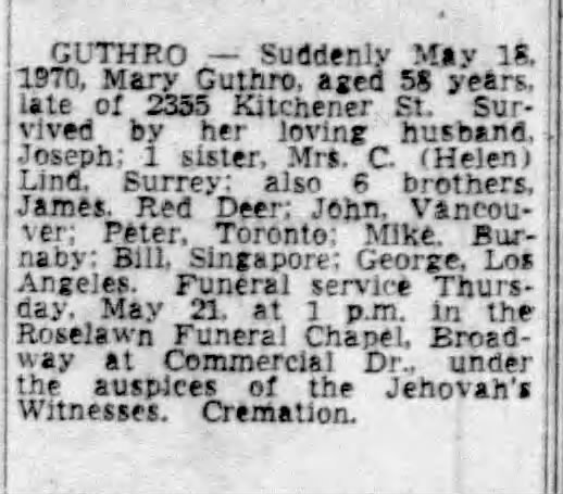 Mary Guthro - 18 May 1970