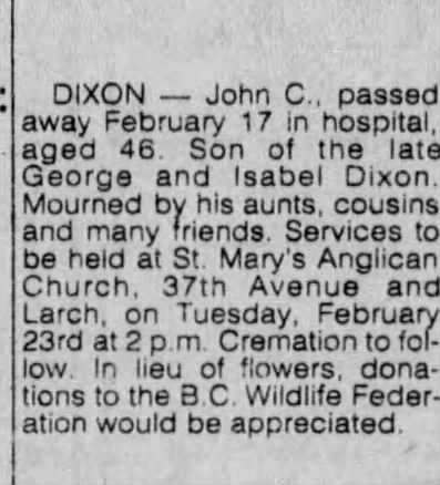 Obituary for John C. DIXON (Aged 46)