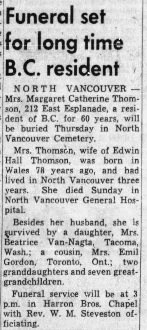 Mrs Margaret Catherine Thomson - 28 June 1955
