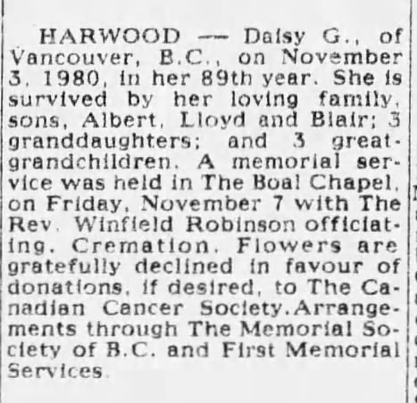 Daisy G Harwood