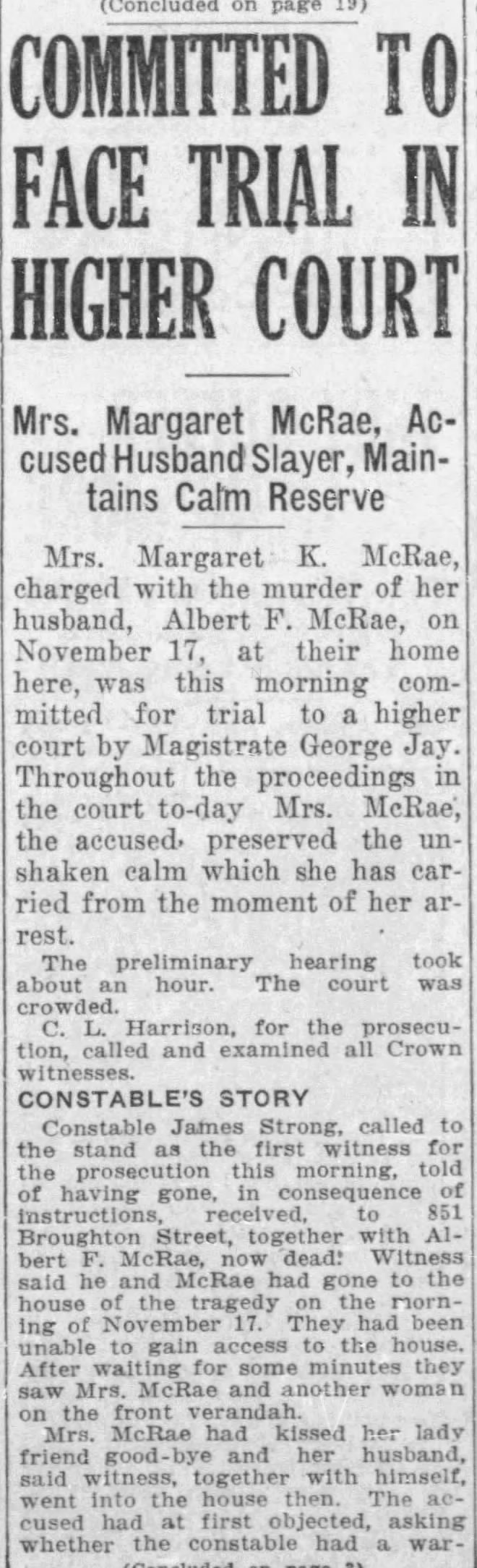 Committed for trial - 20 November 1926