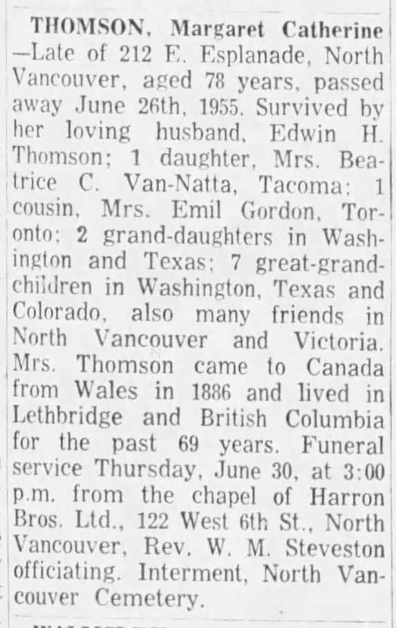 Margaret Catherine Thomson - 29 June 1955