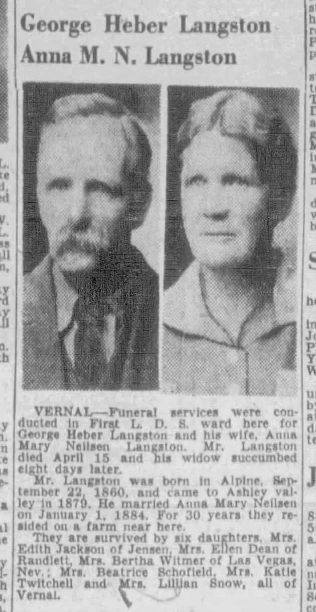 George Heber Langstone and Anna M N Langston - 28 April 1939