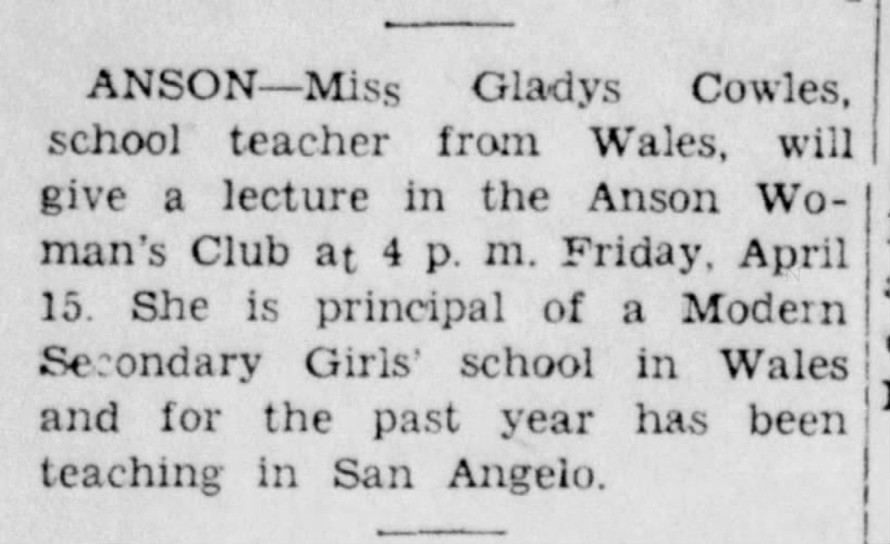Miss Gladys Cowles - 15 April 1949