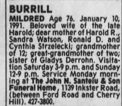 Obituary for MILDRED BURRILL Aaa (Aged 76)