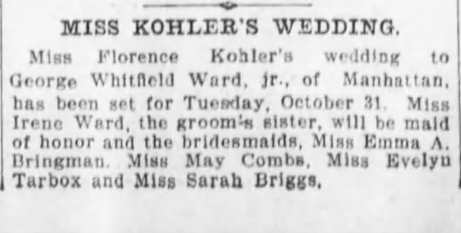 kohler-ward wedding announce 10/27/1905