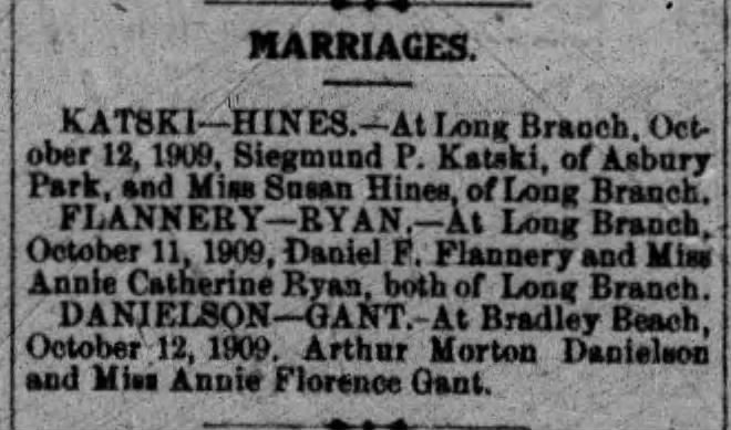 Daniel F Flannery and Annie Catherine Ryan Marriage
Oct. 11, 1909