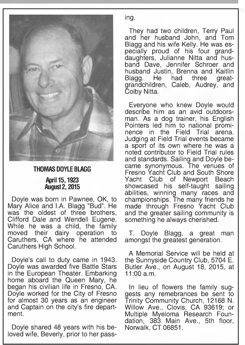 Obituary for THOMAS DOYLE BLAGG, 1923-2015