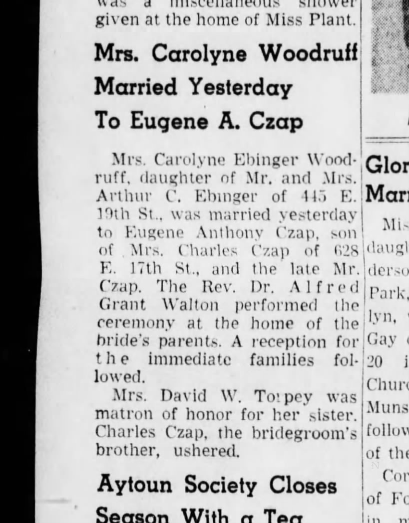Carolyn Woodruff Married to Eugene A. Czap