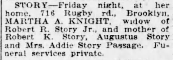 1924-3-23 Obit of Passage's mother-in-law 716 Rugby