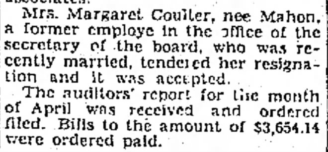 Margaret Coulter's resignation