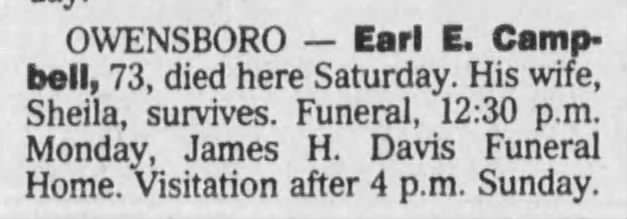 Earl E Campbell Death Announcement