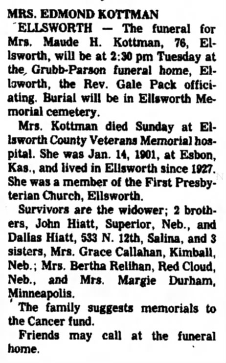 Maude Hiatt Kottman Funeral