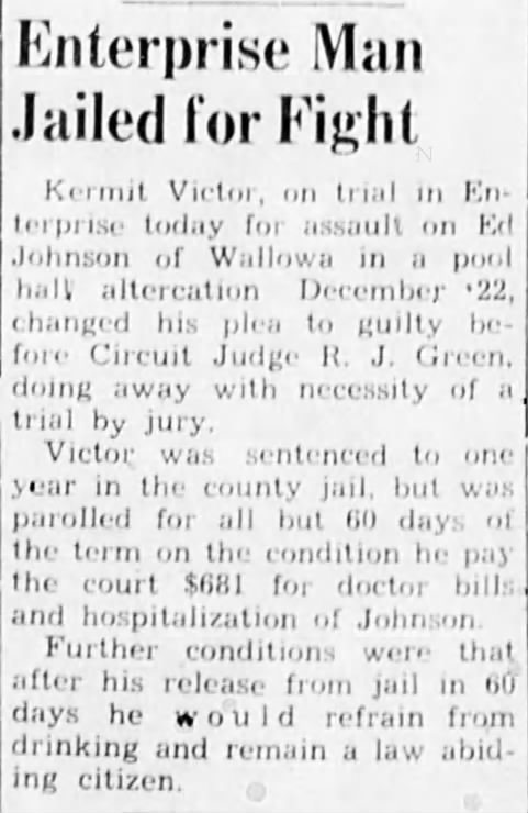 Kermit Victor assault article in La Grande Observer 13 May 1946