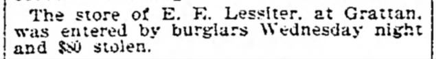 Lessiter store robbed 1893 Grattan