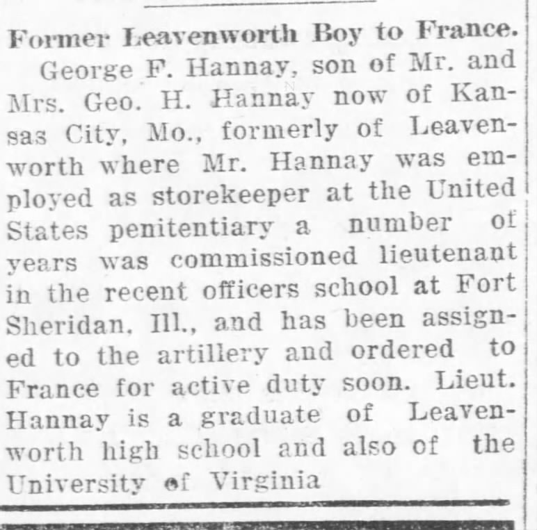 The Leavenworth Post, 06 Jan 1918 (Sun.), Page 2 re: Uncle George Hannay