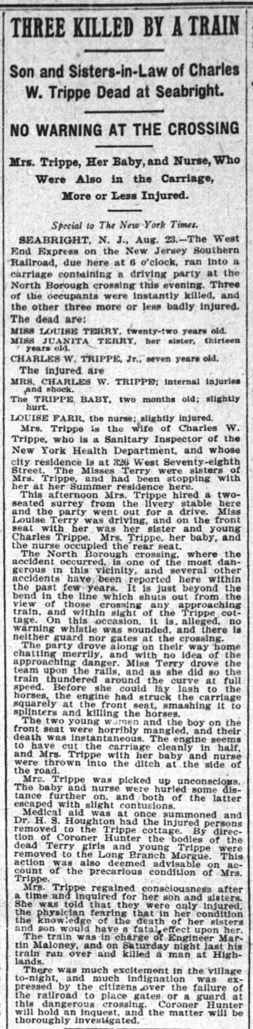 24 Aug 1899 Charles W. Trippe Jr. killed in train accident