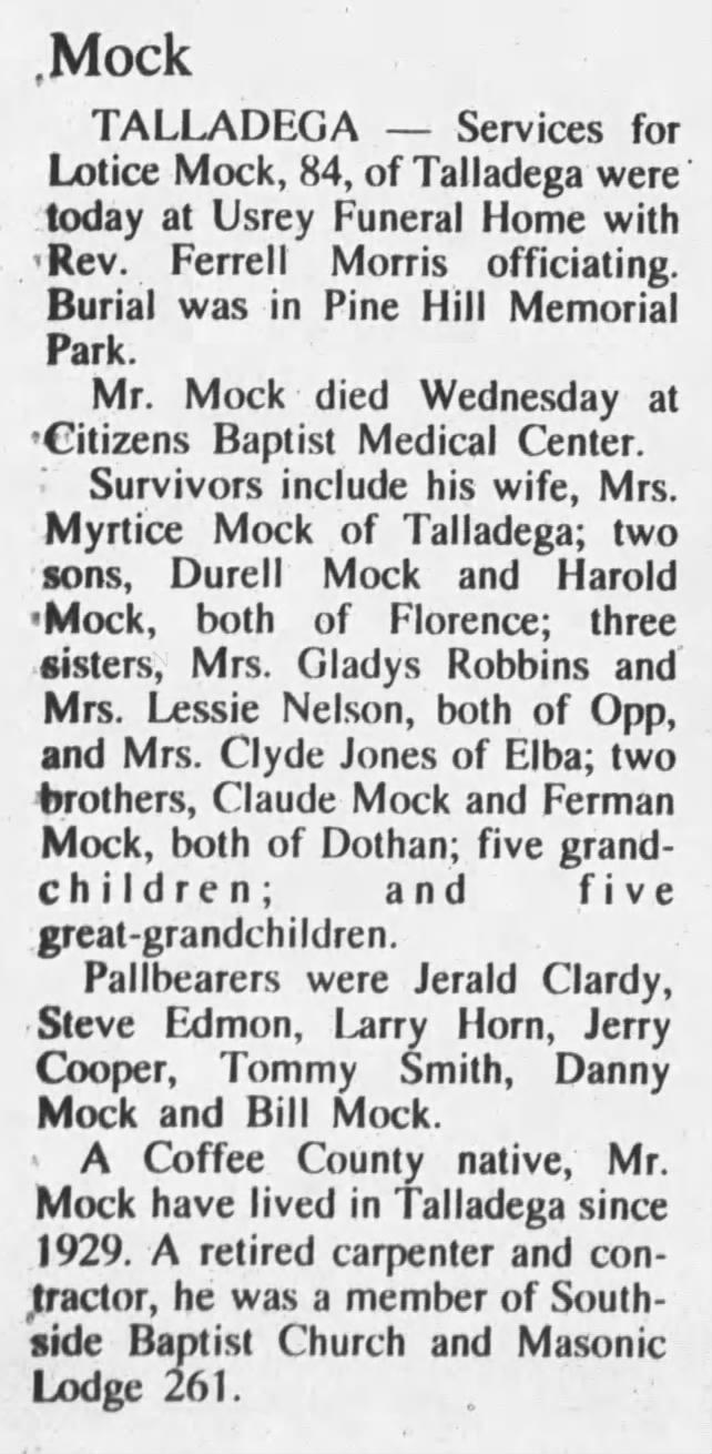 Lotice Mock Obituary