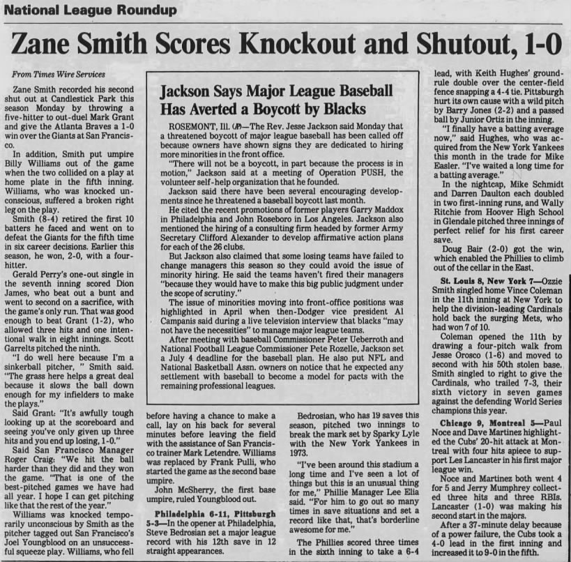 Zane Smith Scores Knockout and Shutout, 1-0