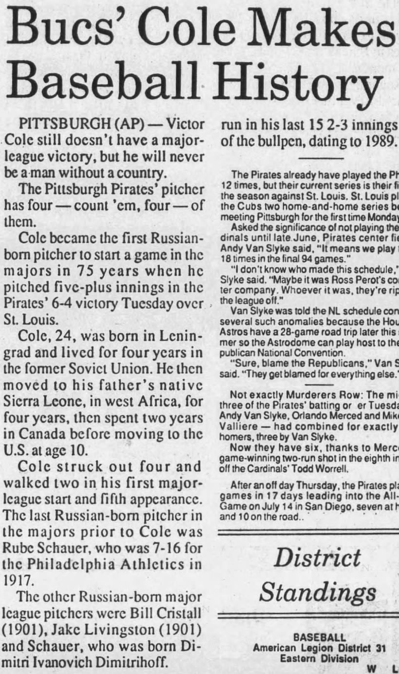 Bucs' Cole Makes Baseball History